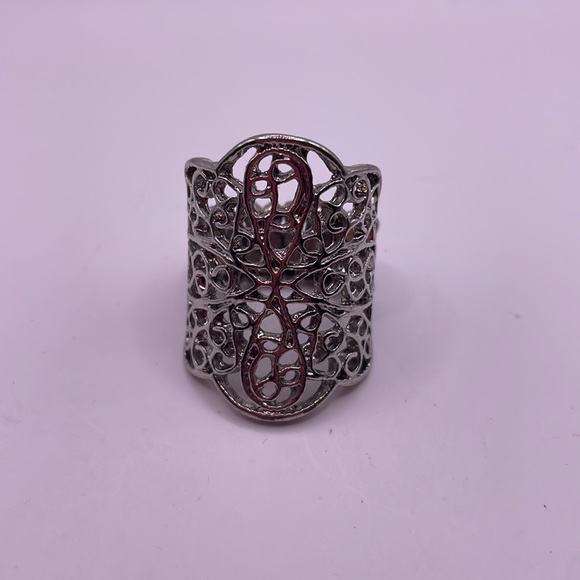 Vintage Silver Tone Cocktail Statement Ring Adjustable Size - Picture 2 of 3